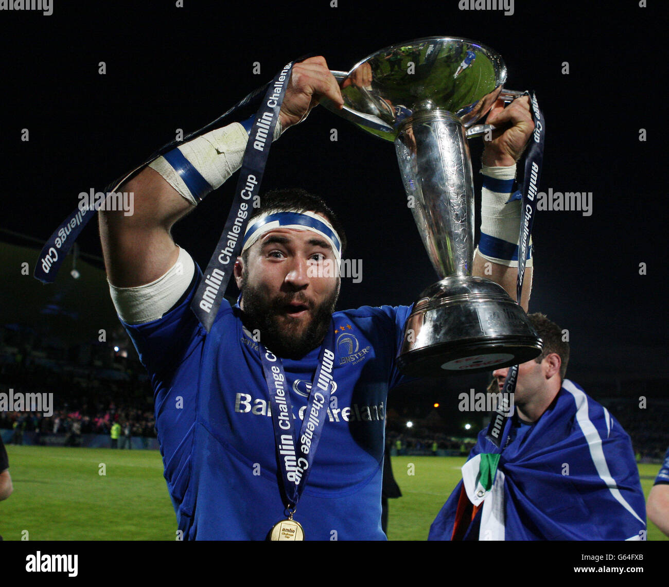 Leinster's Jamie Hagan celebrates following the Amlin Challenge Cup Final match at the RDS, Dublin. PRESS ASSOCATION Photo. Picture date: Friday May 17, 2013. See PA story RUGBYU Cup. Photo credit should read: Artur Widak/PA Wire Stock Photo