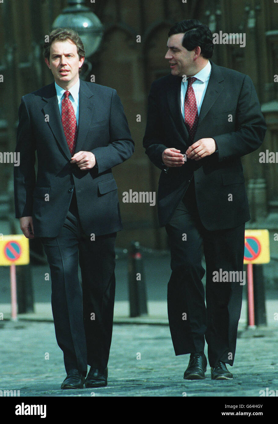 Tony Blair and Gordon Brown outside the House of Commons Stock Photo