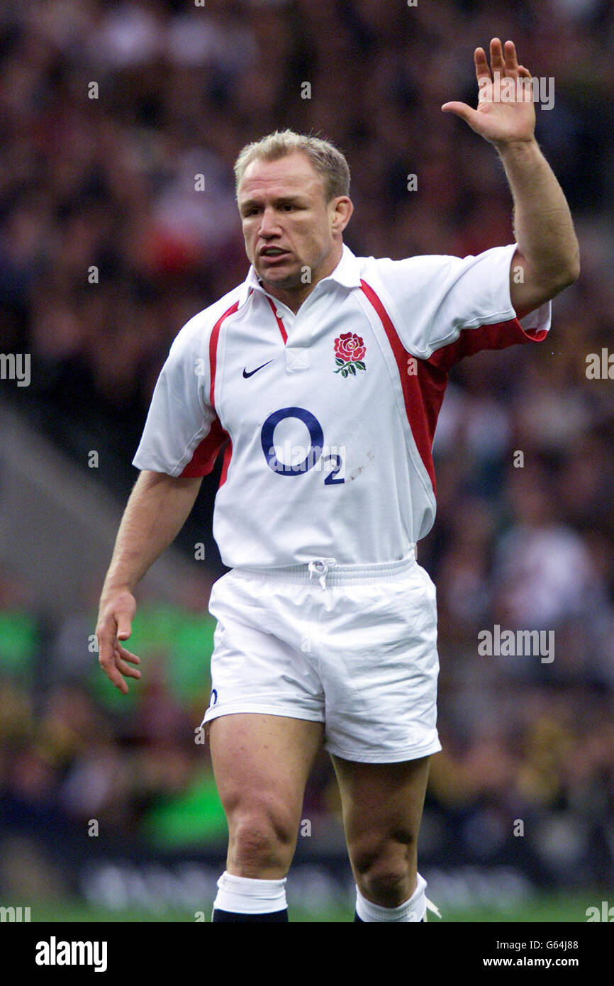 Neil Back of England in action during the England v NZ International at Twickenham, London. Stock Photo