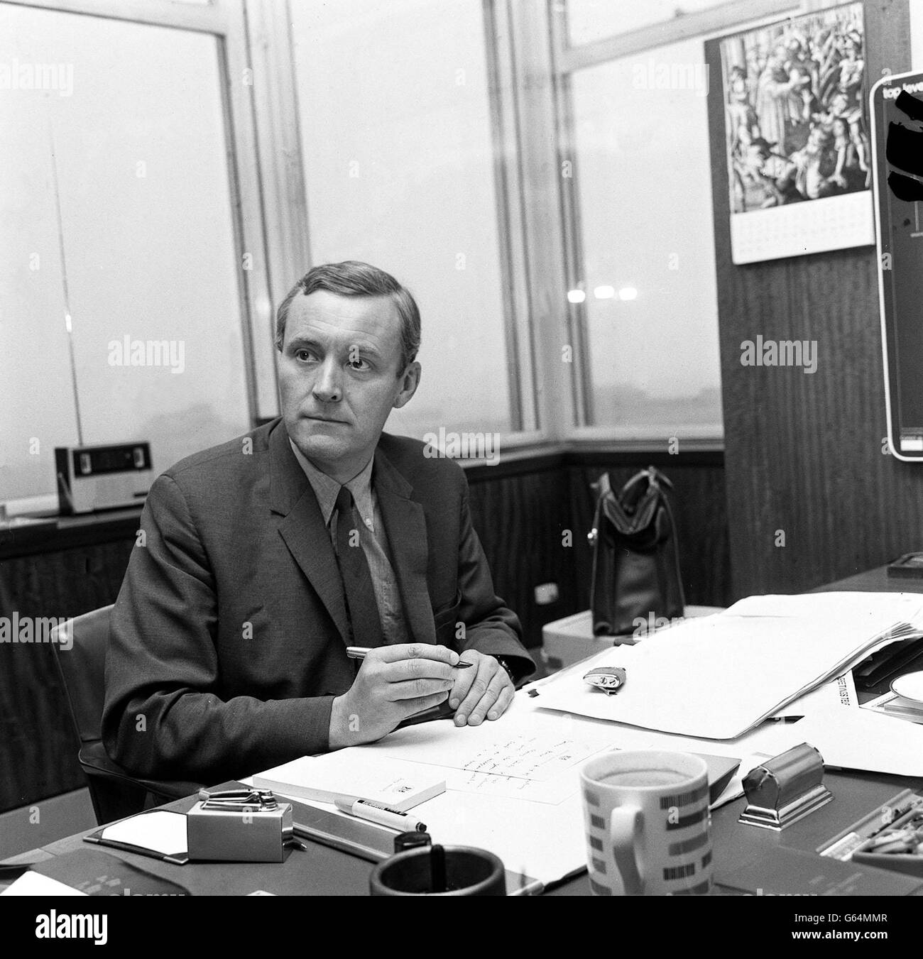 Mr Antony Wedgewood Benn, who retains his title as Minister of Technology but now has vastly wider responsiblities in Harold Wilson's Cabinet changes, pictured at work in his Ministry in Millbank Towers. In the Premier's reconstruction, Benn also becomes Minister of Power and takes over some of the industrial responsibilities of the Board of Trade and the work of the Department of Economic Affairs. Stock Photo