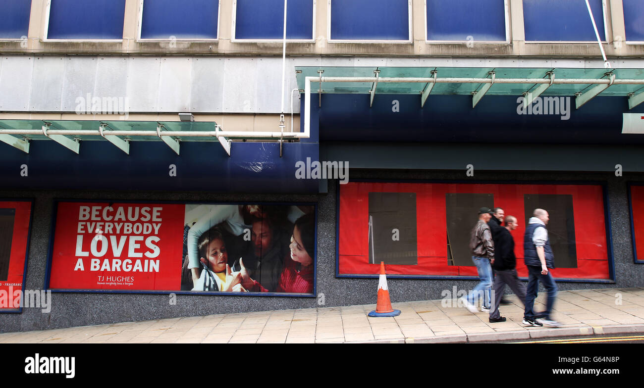 General views of a closed shops in Bradford city centre as the growth of online shopping could