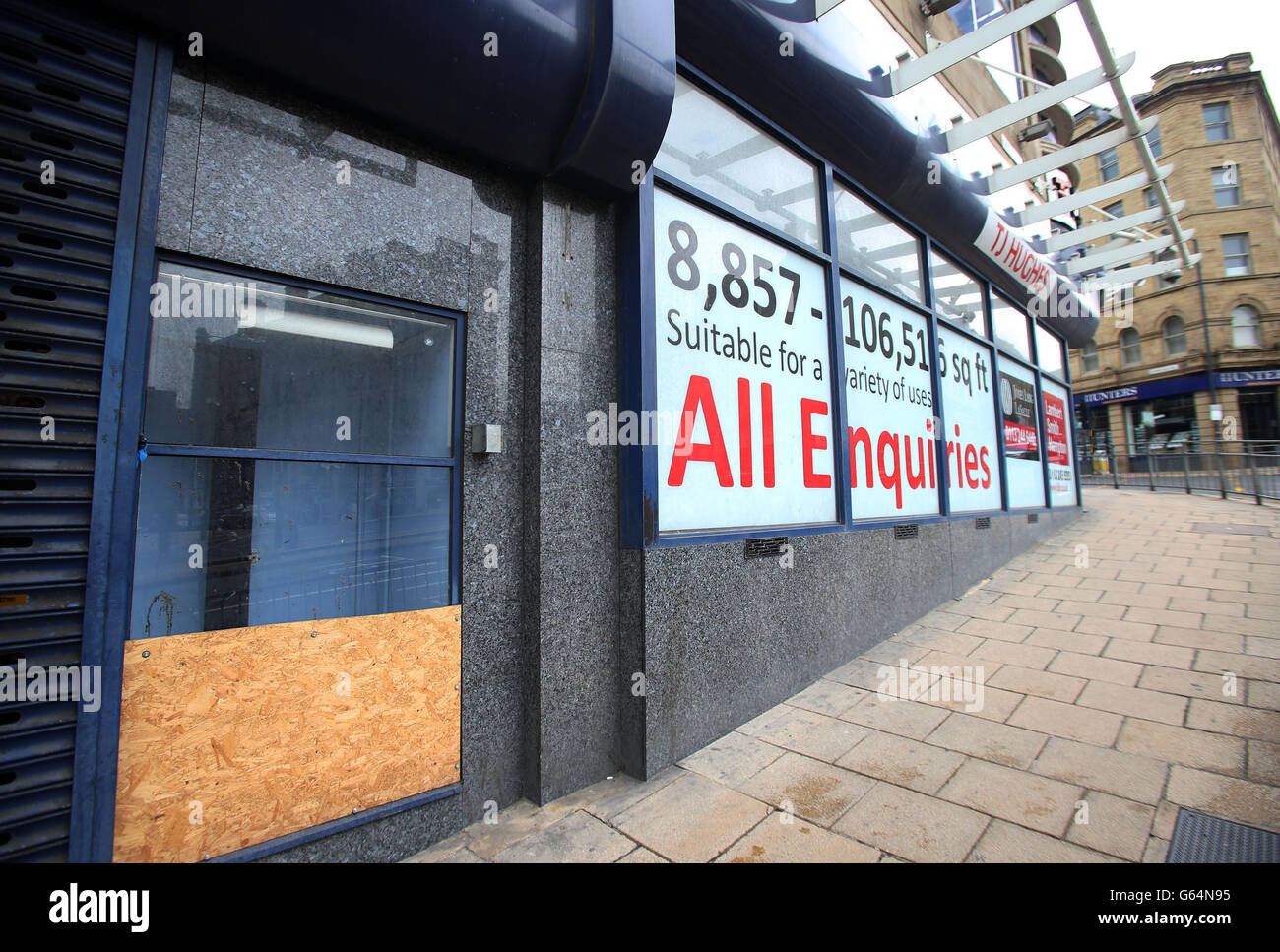 General views of a closed shops in Bradford city centre as the growth