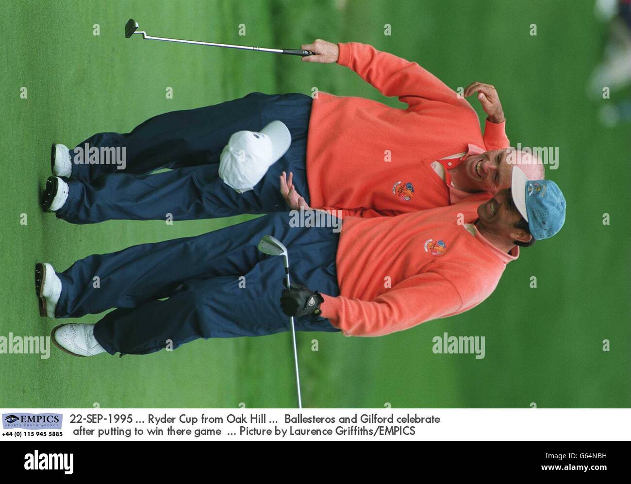 22-SEP-1995 ... Ryder Cup from Oak Hill ... Ballesteros and Gilford celebrate after putting to win there game ... Picture by Laurence Griffiths/EMPICS Stock Photo