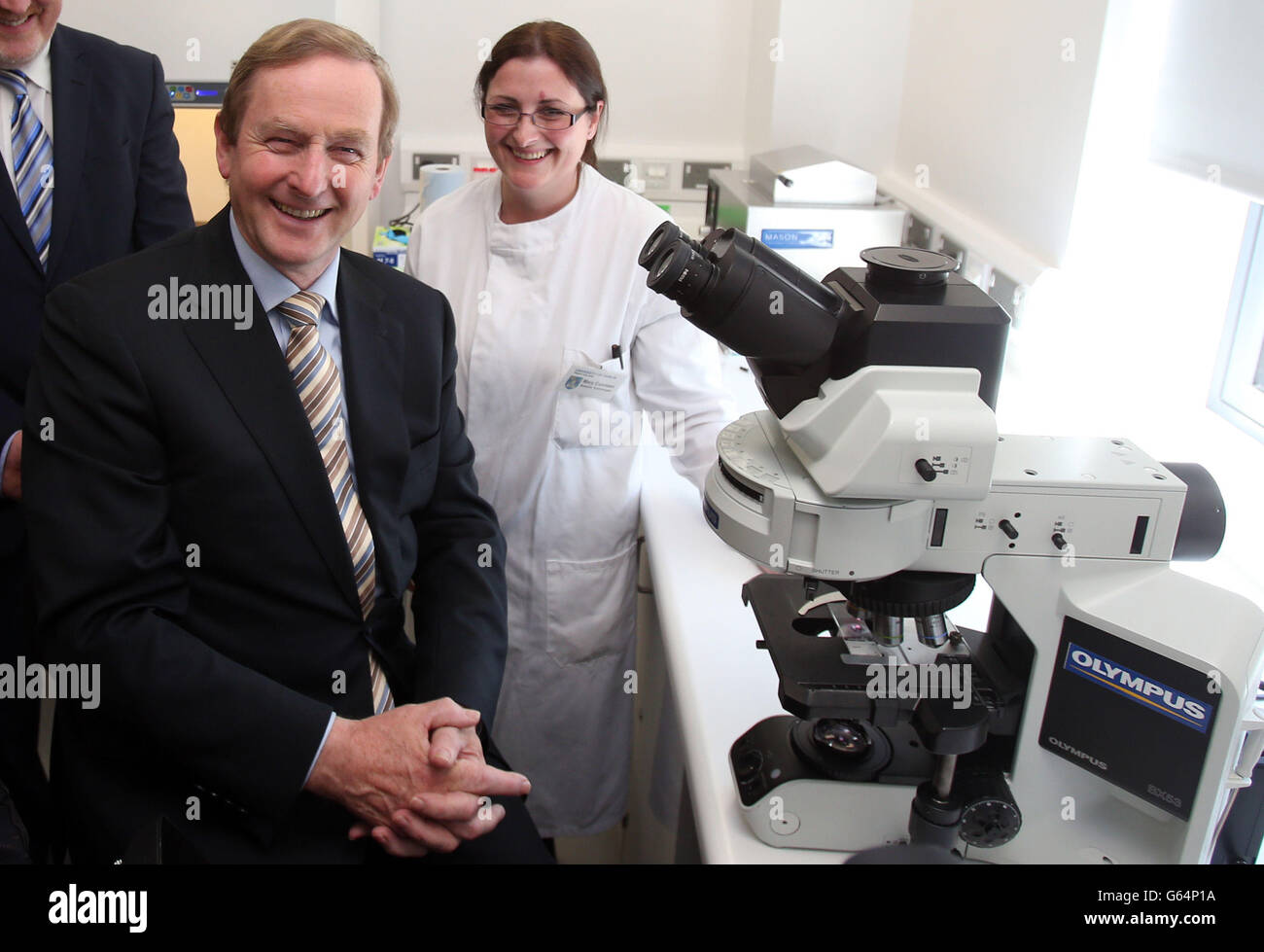 Taoiseach Enda Kenny with Bio Bank Technologist Mary Cunneen at the launch of a-state-of-the-art Clinical Research Facility, which is a joint initiative between Trinity College Dublin and St James' Hospital. Stock Photo