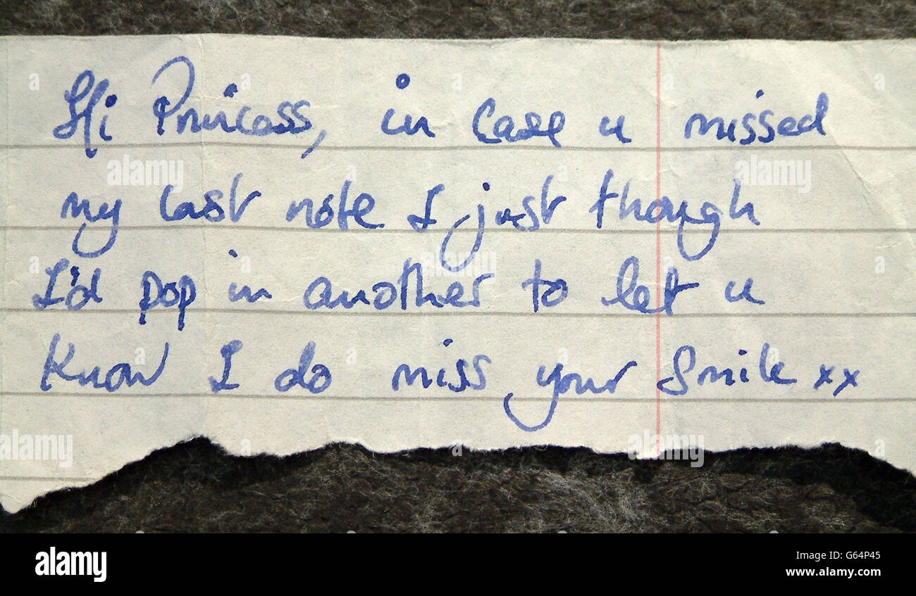 A note written to Danielle Jones from her uncle Stuart Campbell, 44, of Grays, Essex, who was found guilty at Chelmsford Crown Court of abducting and murdering the teenager Danielle Jones. Danielle, 15, went missing in June of last year after walking to catch a bus near her home in East Tilbury, Essex. Her body has never been found. Stock Photo