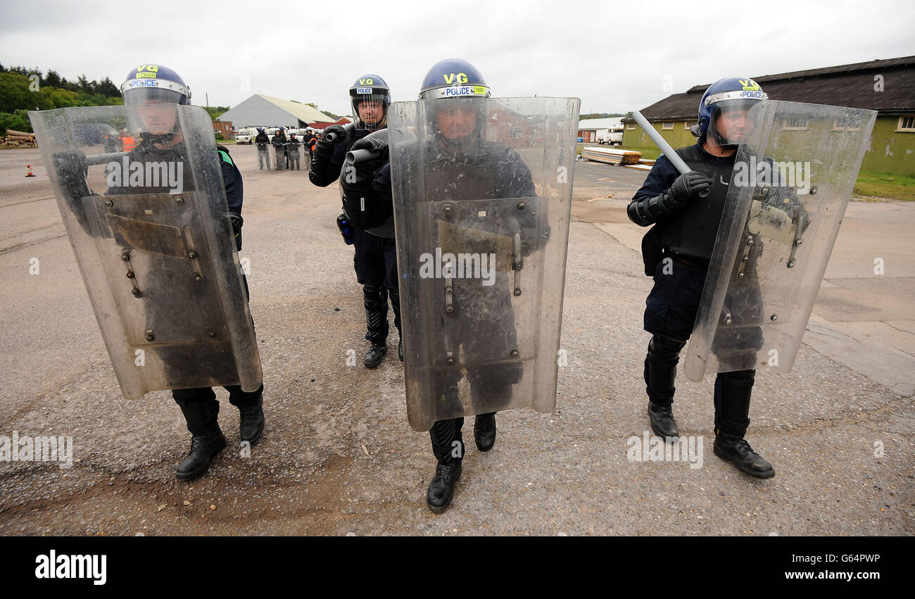 Police officers including members of the PSNI undergo riot training at Longmoor Army Camp ahead of the G8 meeting in Northern Ireland. Stock Photo