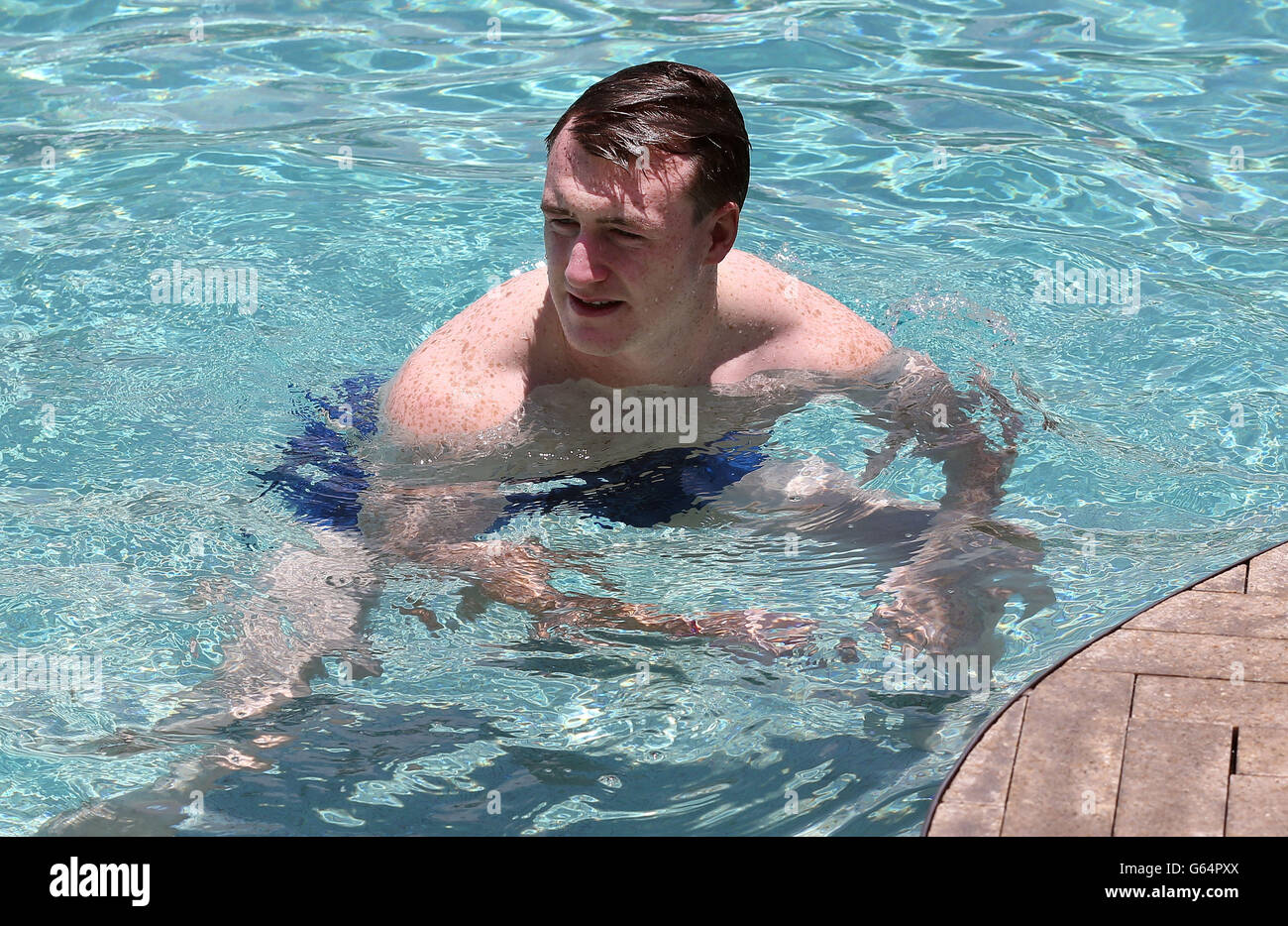 British and Irish Lions Stuart Hogg during a post match recovery session in the pool of the Grand Hyatt Hotel, Hong Kong. Stock Photo