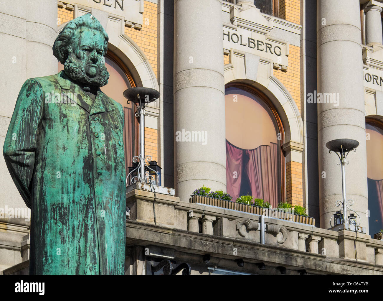 Statue of Henrik Ibsen, one of the greatest playwrights ever, in front of the National Theatre in Oslo, Norway. Stock Photo