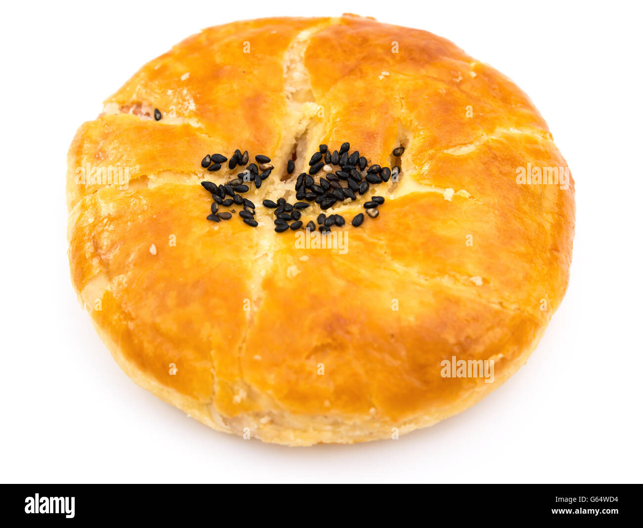 traditional chinese biscuit with seasame on top on white background