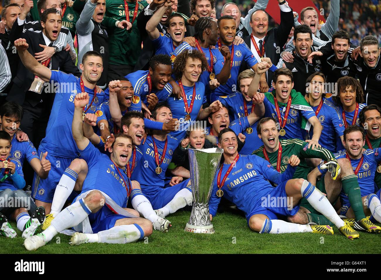 Chelsea players celebrates with the UEFA Europa League trophy Stock Photo