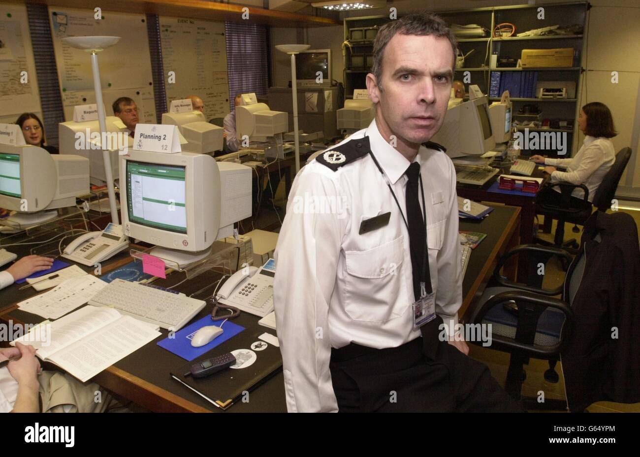 Devon and Cornwall Assistant Chief Constable Richard Stowe in the control room at Scotland Yard, London, from where all 999 calls and fire action is being monitored during the current firefighters dispute. Stock Photo