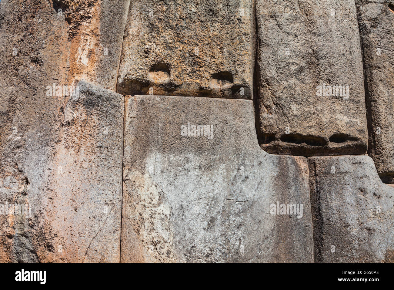 Abstract image of the massive stone walls of Sacsayhuaman Incan fortress in Cusco, Peru Stock Photo