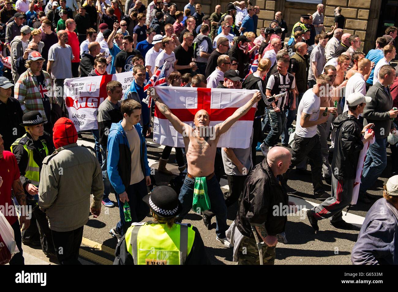 People Taking Part In The English Defence League March In Newcastle Stock Photo Alamy