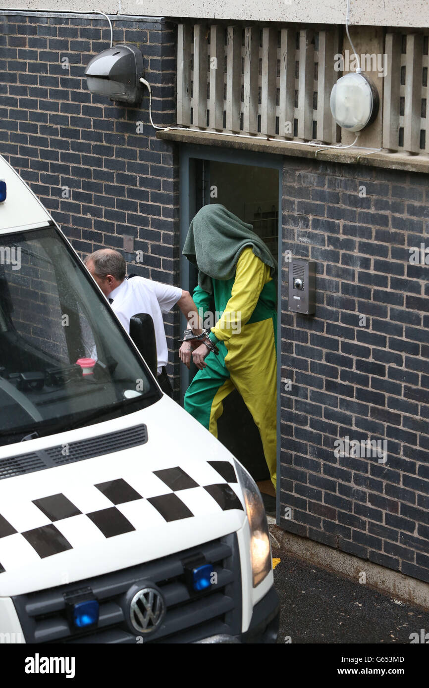 Mark Bridger, the man accused of the murder of April Jones leaves Mold Crown Court as the jury has retired to begin its deliberations. Stock Photo