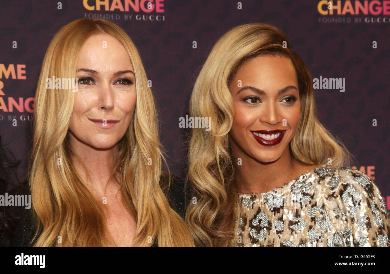 Chime for Change patrons, Frida Giannini and Beyonce Knowles-Carter at the Sound of Change Live concert held at Twickenham Stadium, London. Stock Photo