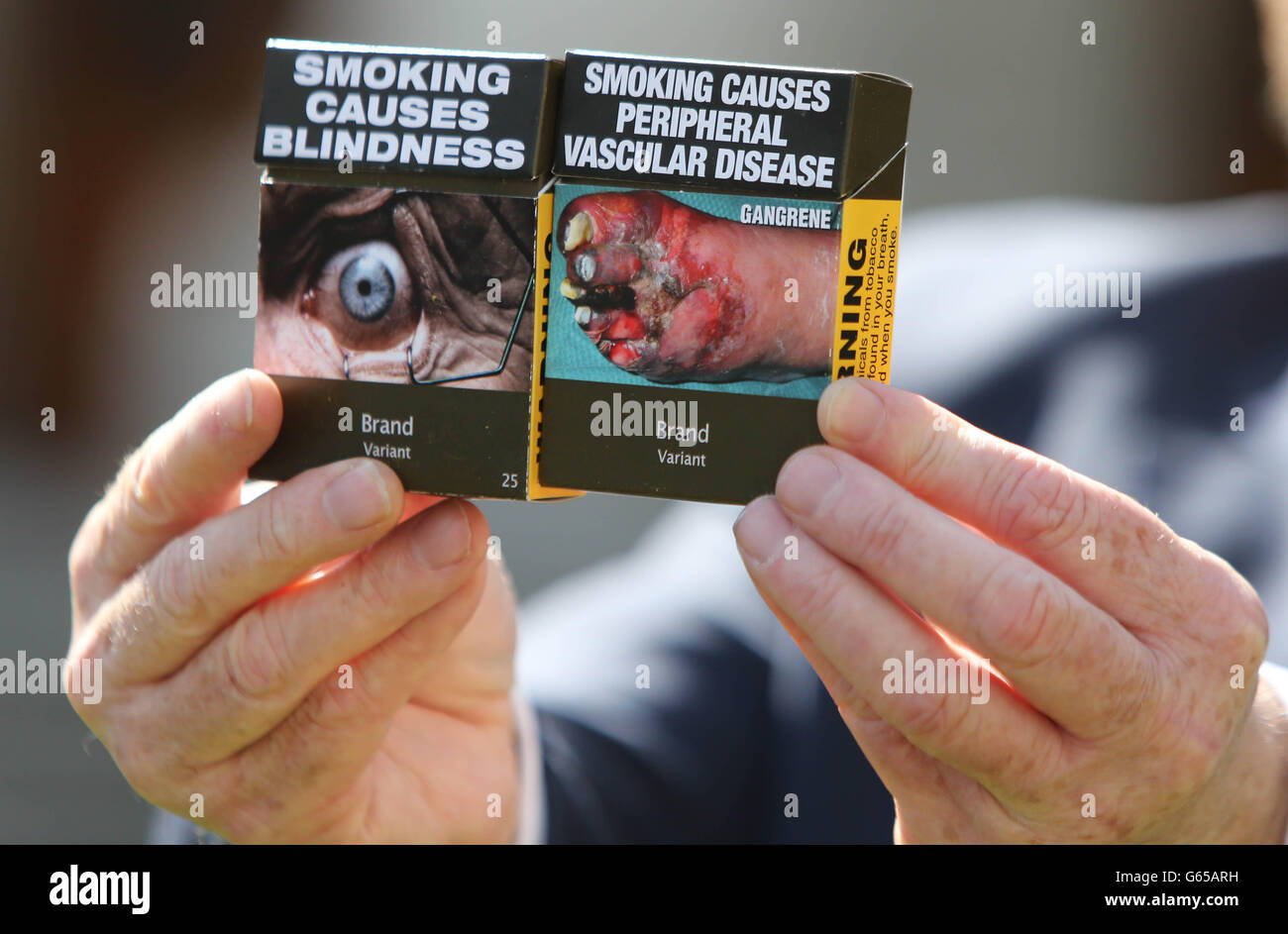 cigarette packaging ireland Irish Health Minister James Reilly holds examples of plain pack cigarettes  as Ireland is set to become the second country in the world to introduce plain  pack cigarettes, it emerged today Stock