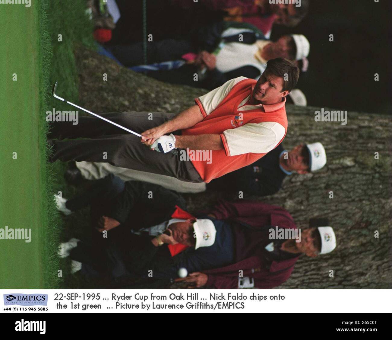 22-SEP-1995. Ryder Cup from Oak Hill. Nick Faldo chips onto the 1st green. Picture by Laurence Griffiths/EMPICS Stock Photo