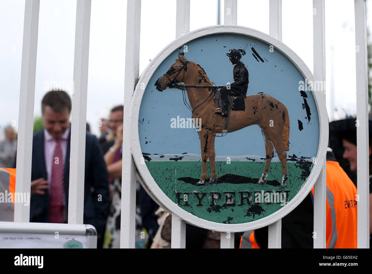 Horse Racing The Investec Ladies Day Epsom Downs Racecourse. A sign for legendary horse