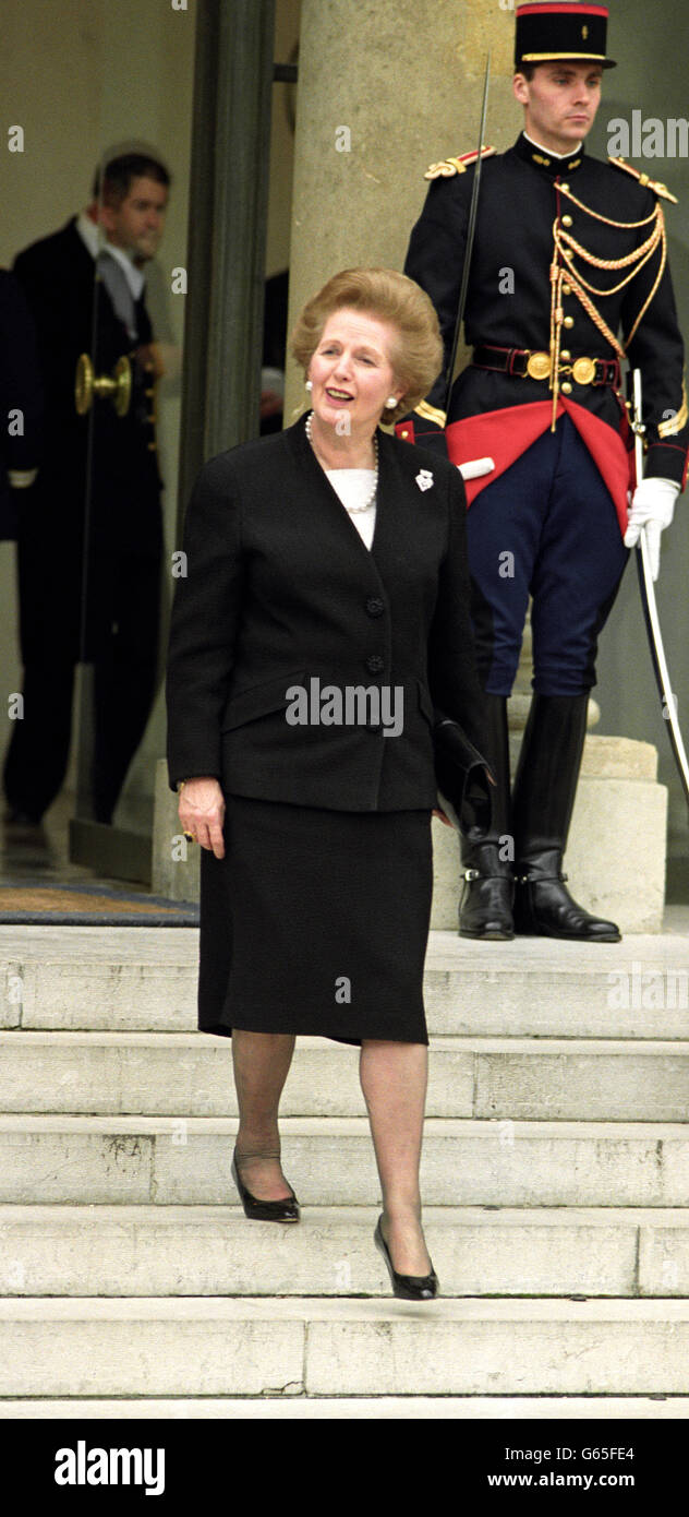 Prime Minister Margaret Thatcher in Paris for the signing of a non-nuclear arms reduction treaty. Stock Photo