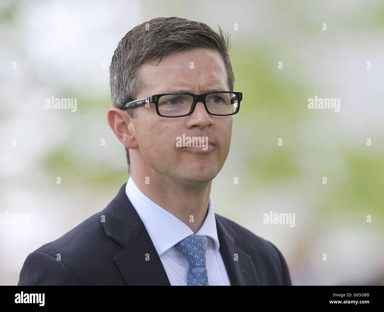 Trainer Roger Varian during the Timeform Jury Stakes / Sandy Lane Stakes day at Haydock Park Racecourse, Newton-Le-Willows. Stock Photo