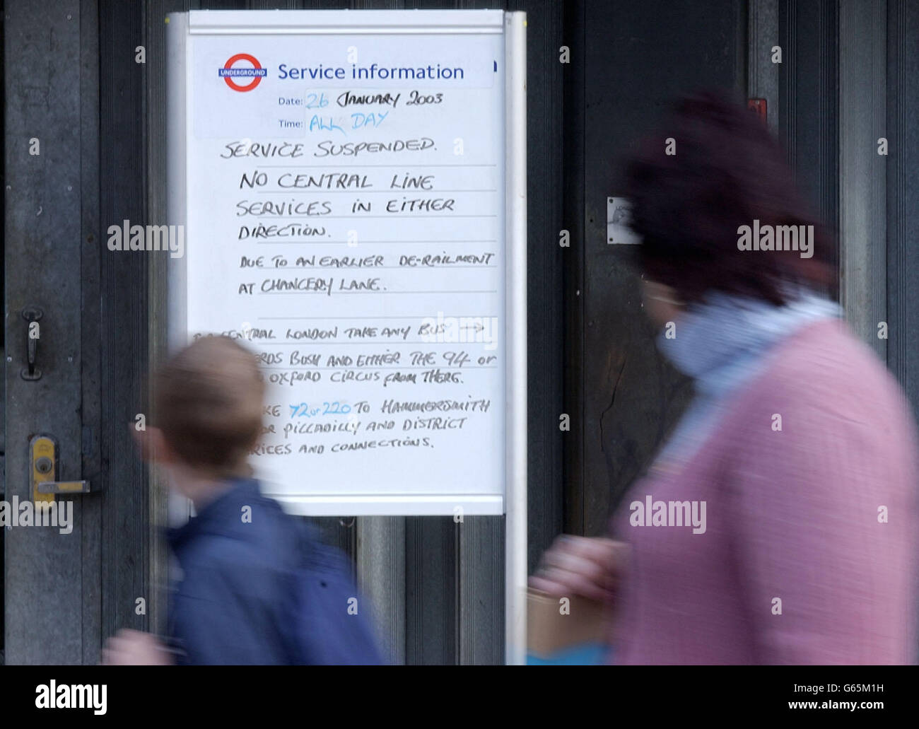 Commuters at White City Underground Station are unable to use the Central Line in London after a train was derailed at Chancery Lane station injuring 32 passengers though not seriously. Stock Photo