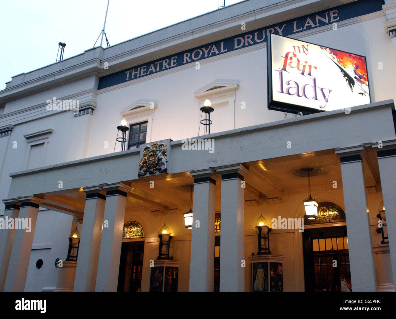 The Theatre Royal Drury Lane in London showing the My Fair Lady Stock Photo Alamy