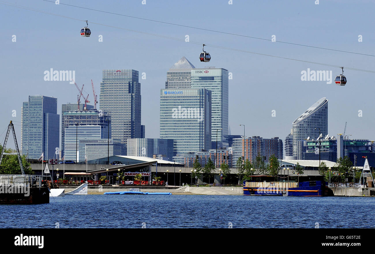 Emirates Air Line, London's cable car, across the Thames, between
