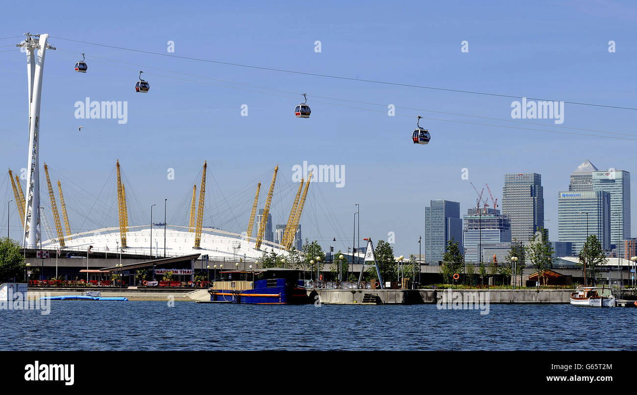 Emirates Air Line, London's cable car, across the Thames, between