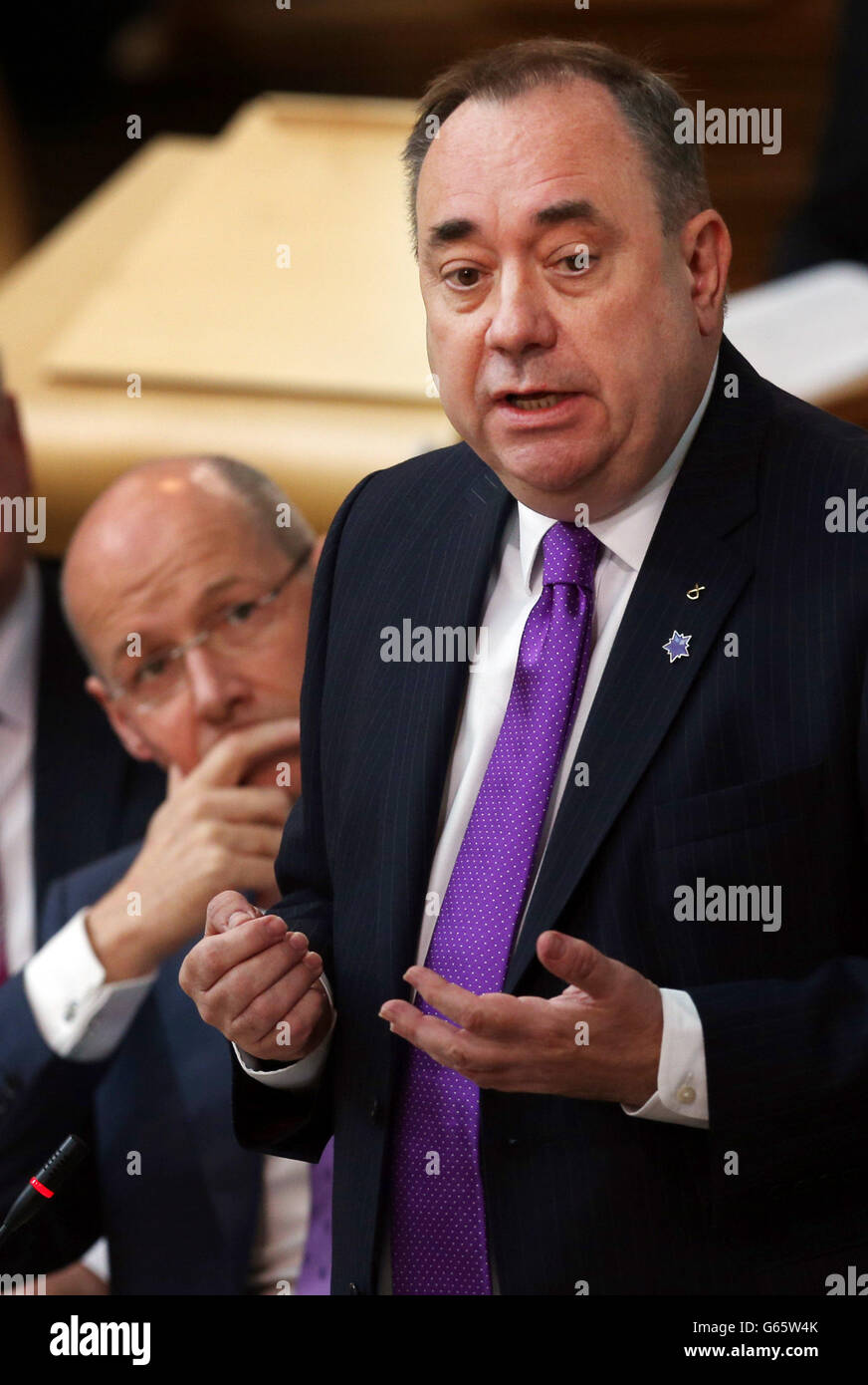 Scottish First Minister Alex Salmond takes questions at the Scottish Parliament Edinburgh. Stock Photo