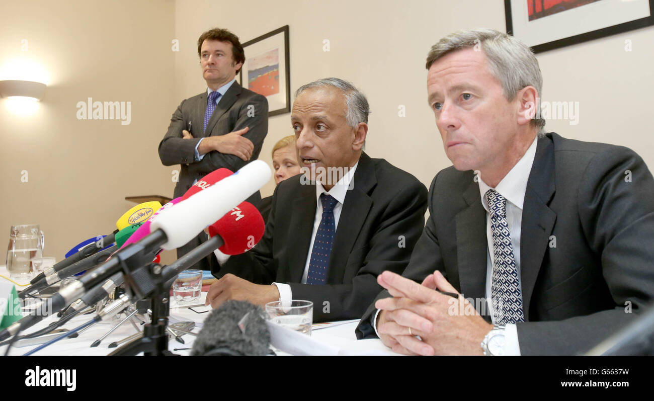 Prof Sabaratnam Arulkumaran and Dr. Philip Crowley, National Director of Quality and Patient Safety, speaking at the launch of the HSE report into the death of Savita Halappanavar in Dublin today. Stock Photo