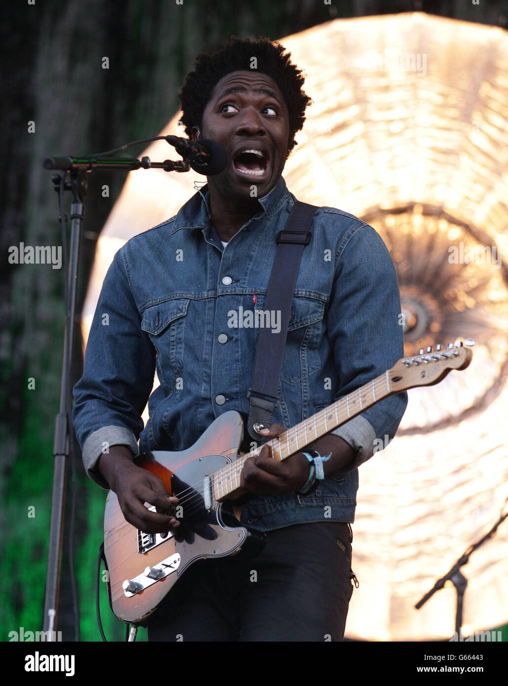 Kele Okereke of Bloc Party performs on the Main Stage at the Isle of Wight Festival, in Seaclose