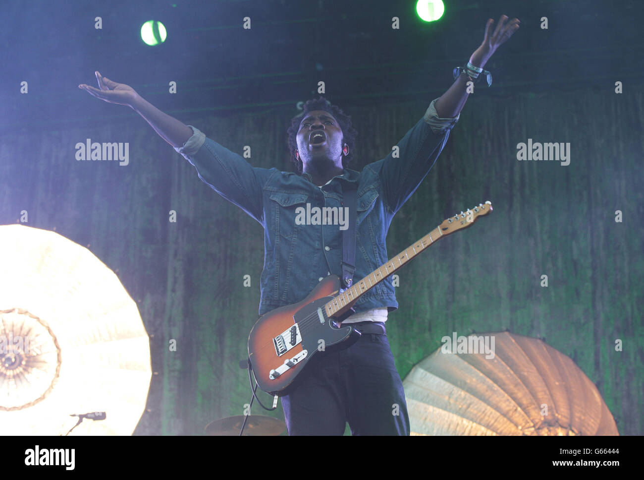 Kele Okereke of Bloc Party performs on the Main Stage at the Isle of Wight Festival, in Seaclose