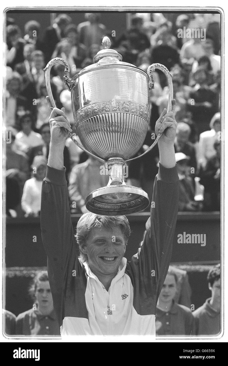BORIS BECKER OF West Germany enroute to winning the men's singles - Old