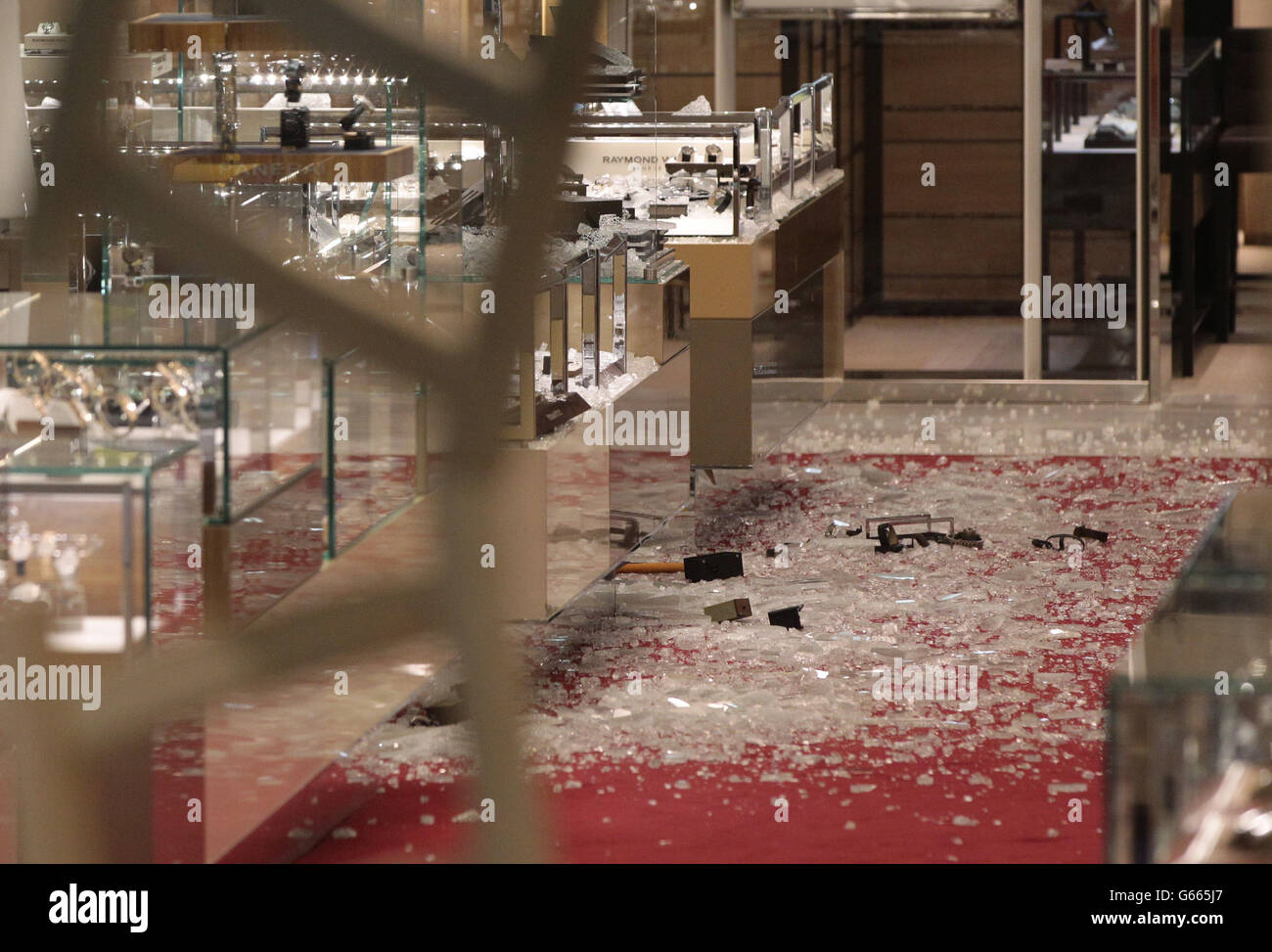 The scene of a smash and grab robbery in Selfridges, Oxford Street, London. Stock Photo