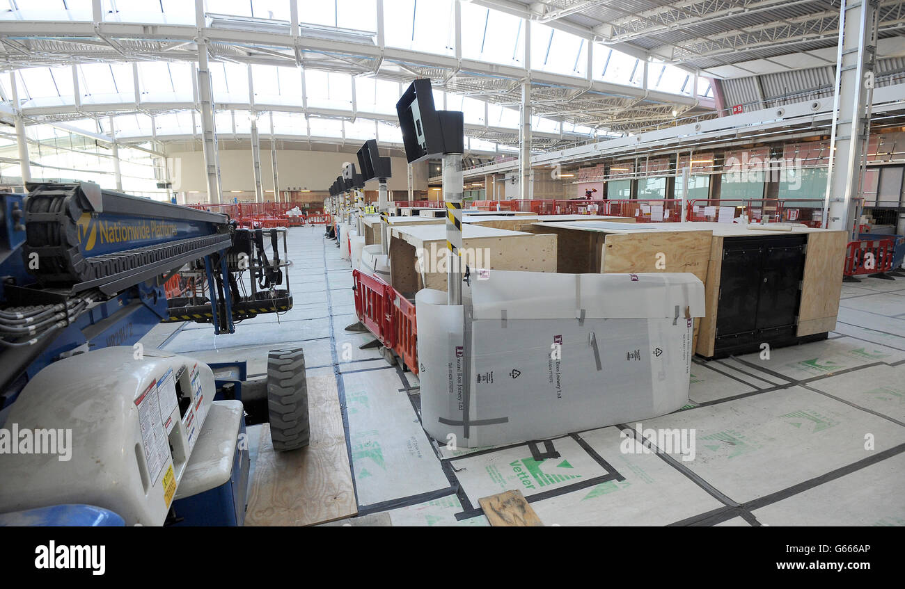 General view check in desks under construction inside heathrows