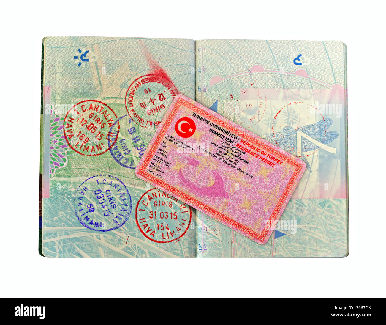 British passport and Turkish residence visa isolated on white Stock Photo -  Alamy