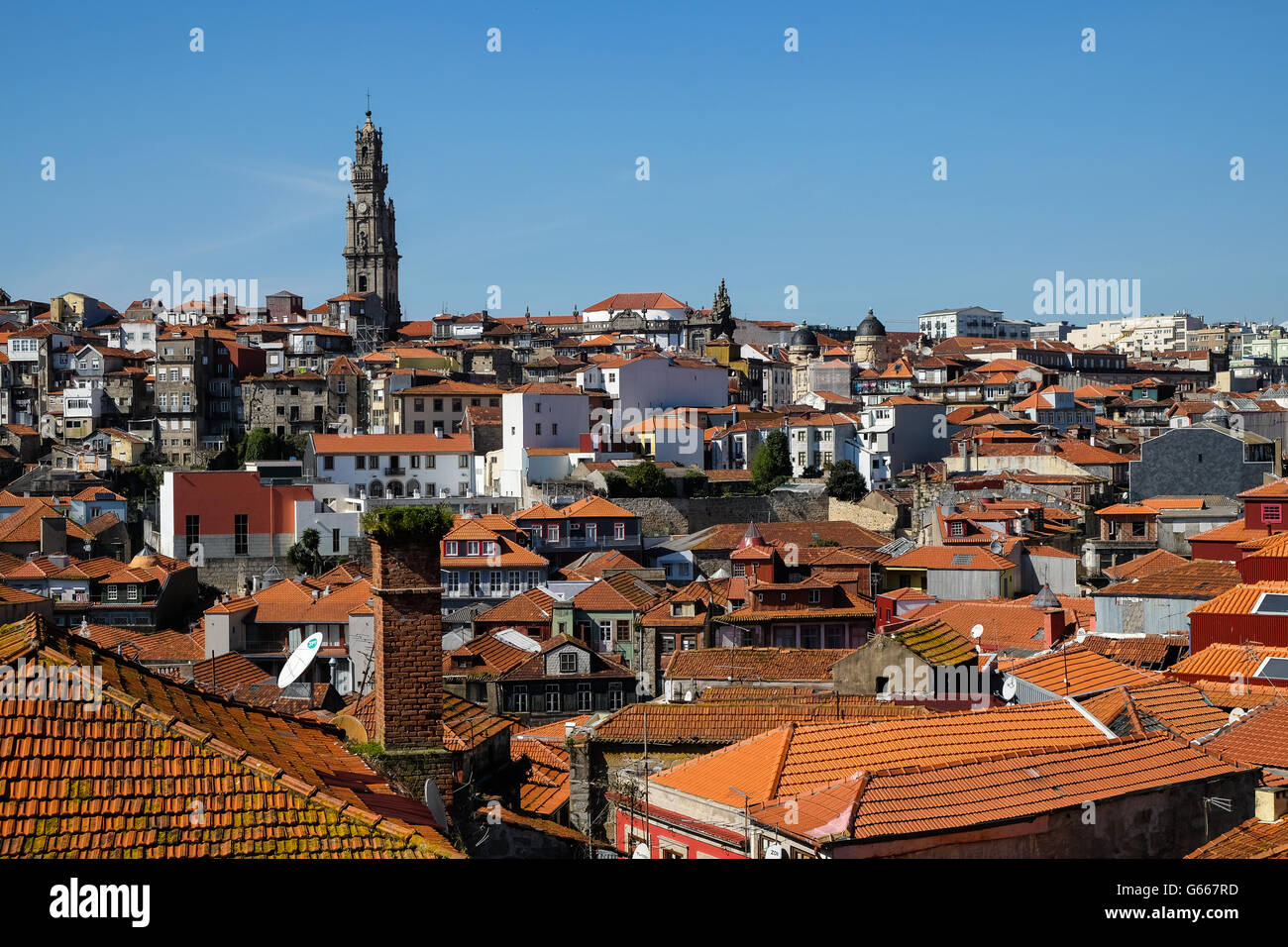 Historic centre with church Igreja dos Clérigos, Porto, Portugal Stock Photo