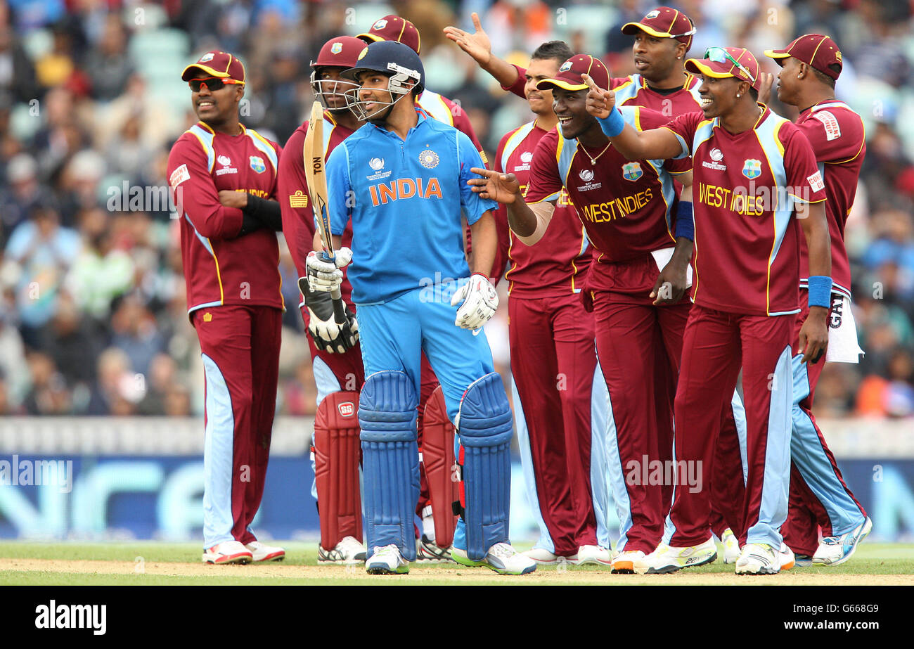 India's Rohit Sharma is taunted by West Indies players before being given  out by the video umpire during the ICC Champions Trophy match at the Kia  Oval, London Stock Photo - Alamy