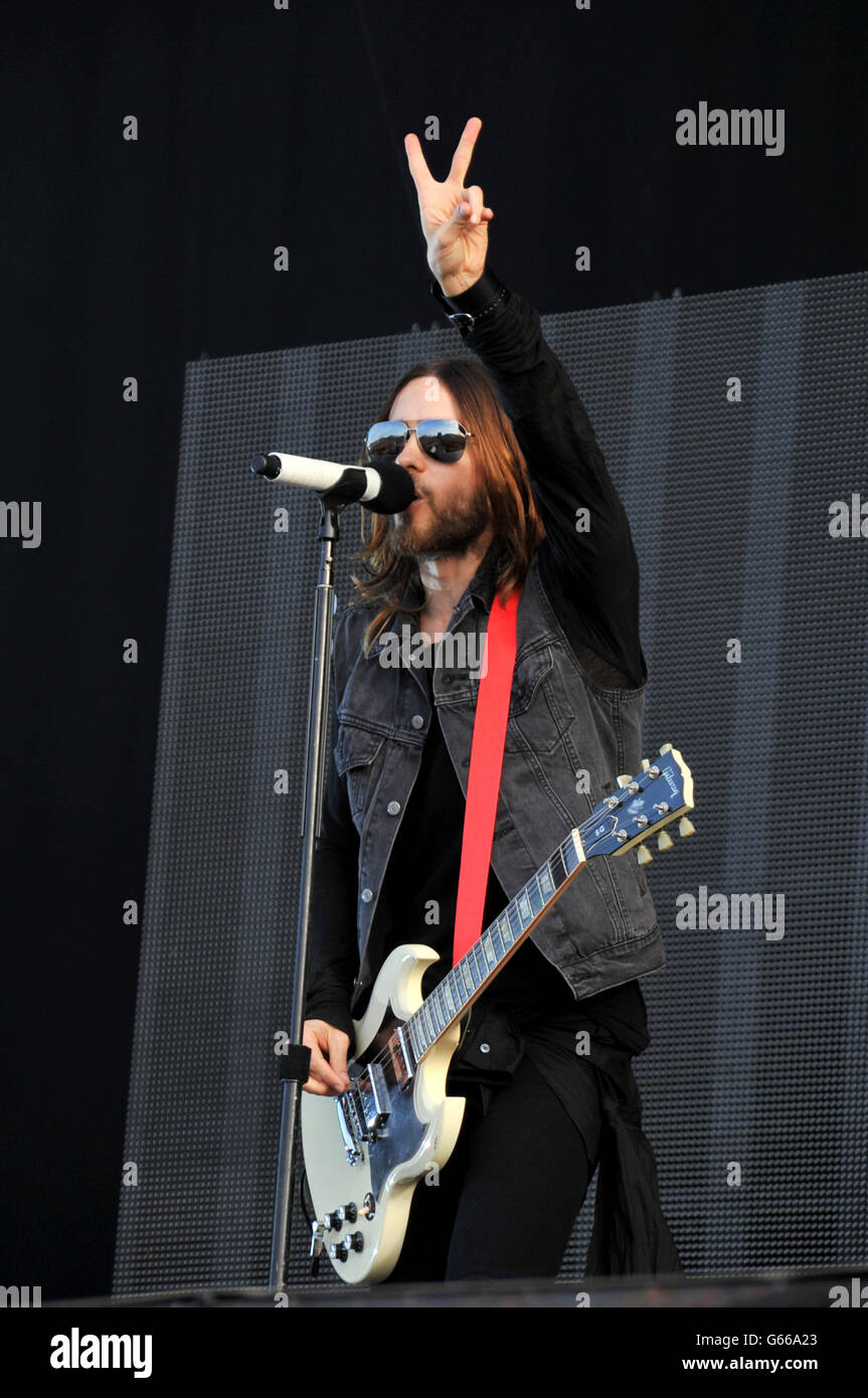 Download Festival 2013. Jared Leto of 30 Seconds to Mars performs during day three of the Download Festival at Castle Donington. Stock Photo