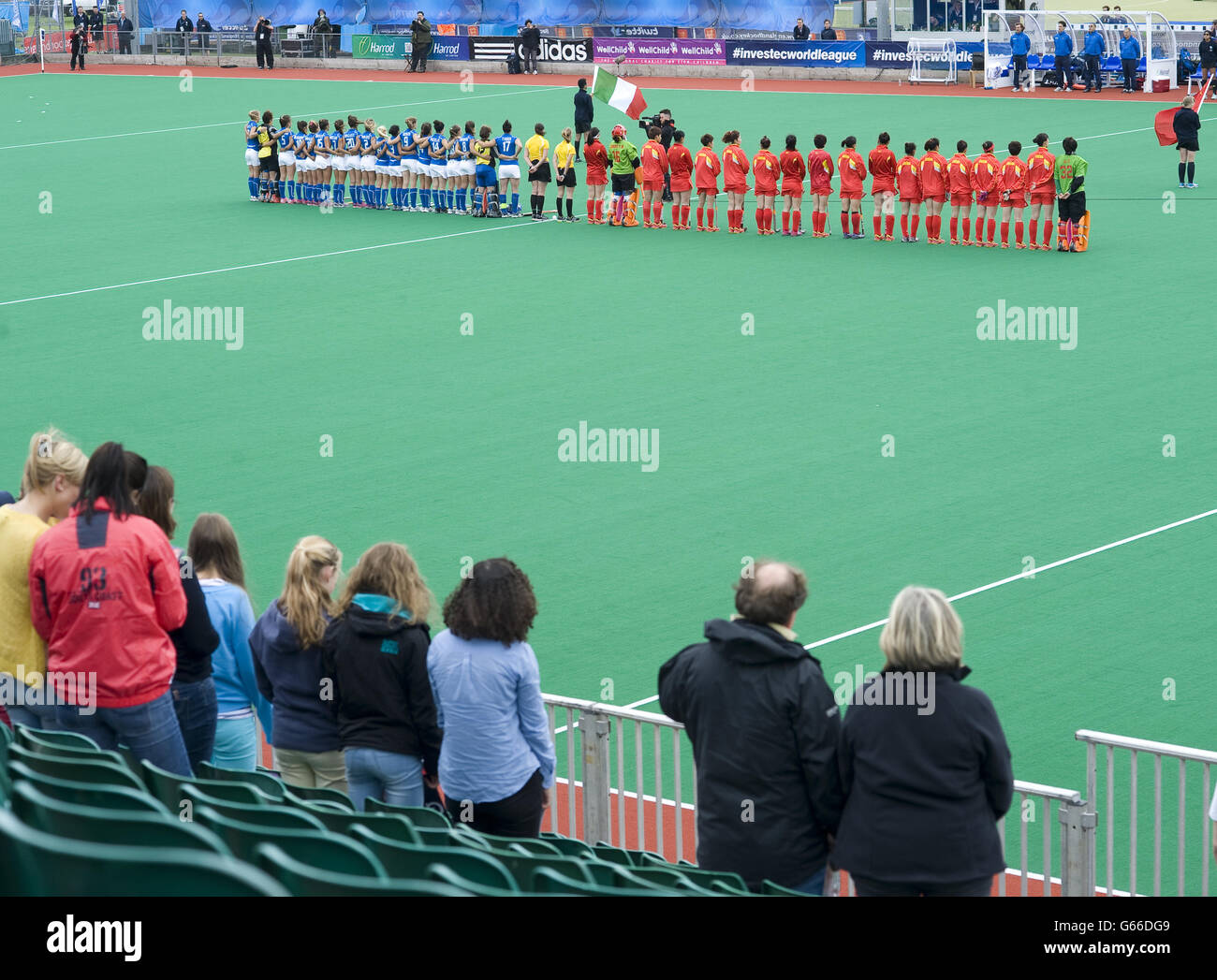 The Italian National Anthem during the opening group game in the Investec World League Semi Final, Chiswick. Stock Photo