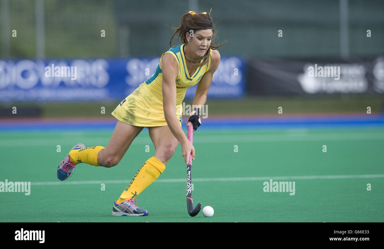 Australia's Anna Flanagan during their opening group game during their opening group game in the Investec World League Semi Final, Chiswick. Stock Photo