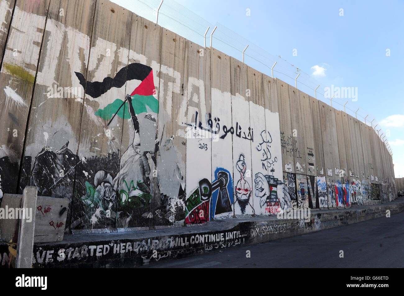 The barrier or wall dividing Bethlehem in the West Bank from Jerusalem Stock Photo