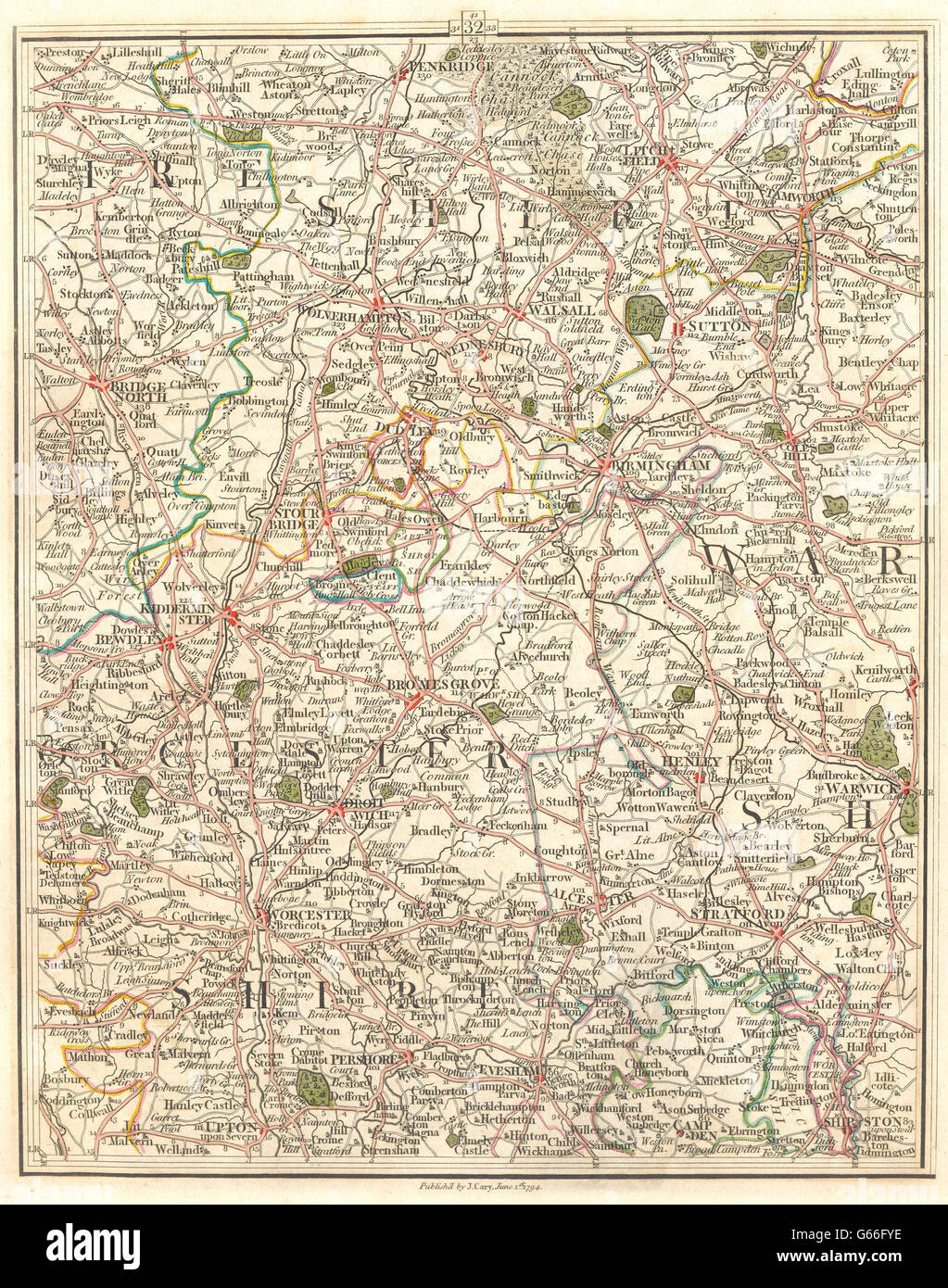 WEST MIDLANDS: Birmingham Wolverhampton Warwick Stratford On Avon. CARY 1794 map Stock Photo