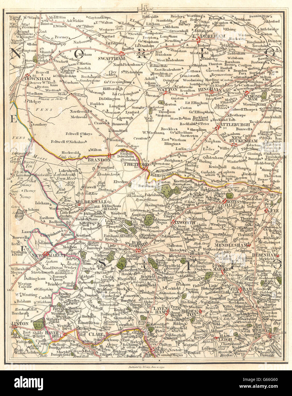 EAST ANGLIA & FENS: Norfolk Suffolk. Ipswich Bury St Edmunds. CARY, 1794 map Stock Photo