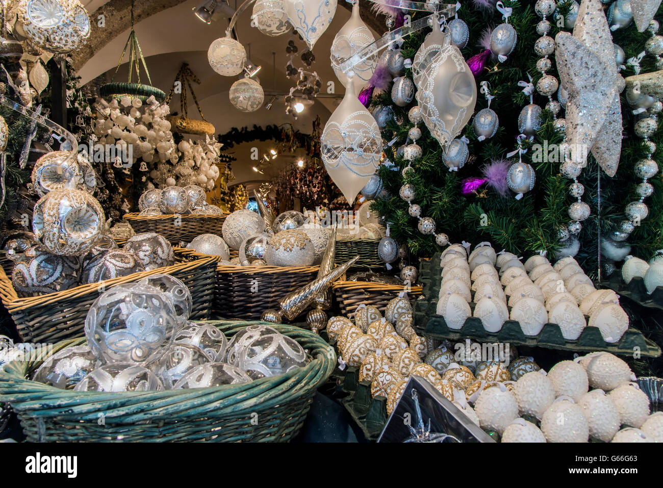 Christmas decorations shop, Salzburg, Austria Stock Photo