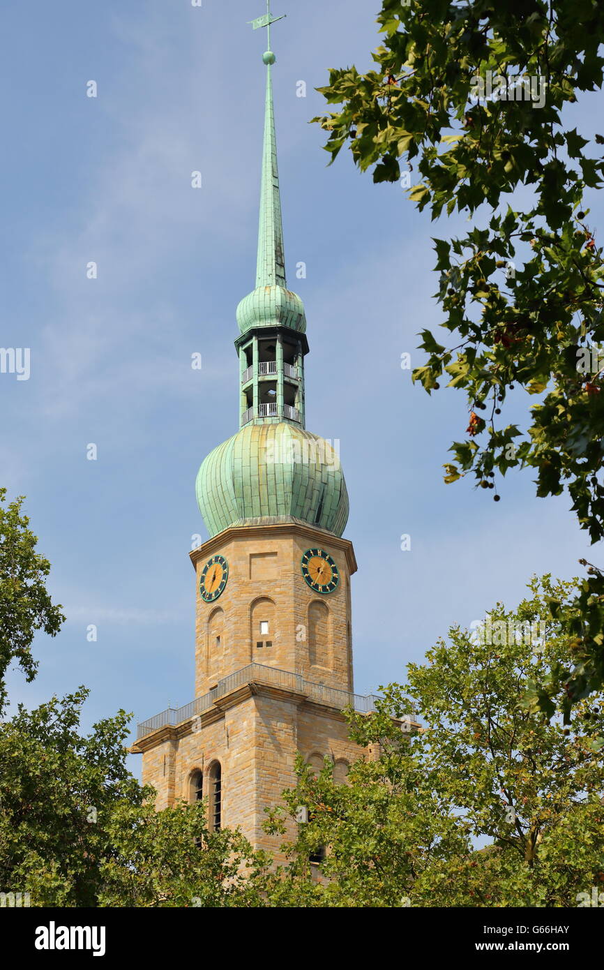 The tower of the Romanesque Lutheran Reinoldi Kirche (St Reinold's Church) in Dortmund, Germany Stock Photo