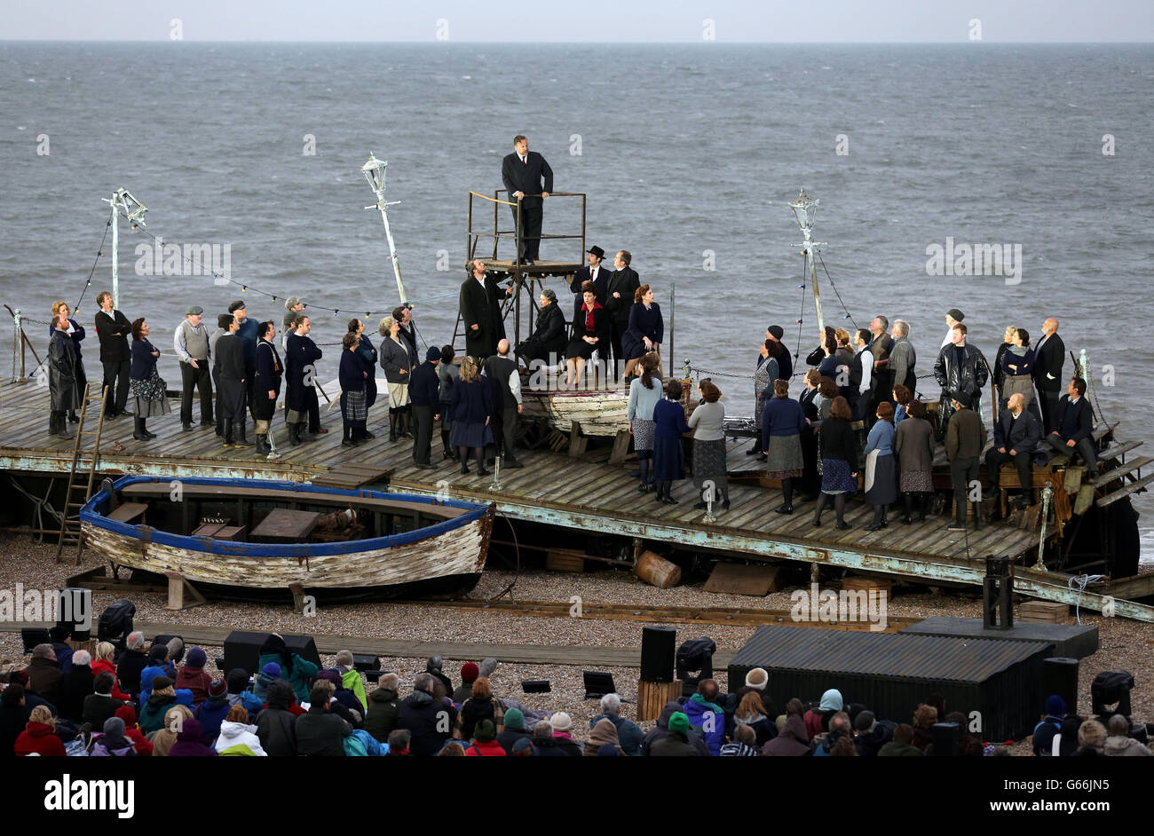 A scene from the open-air staging of Britten's Peter Grimes opera ...