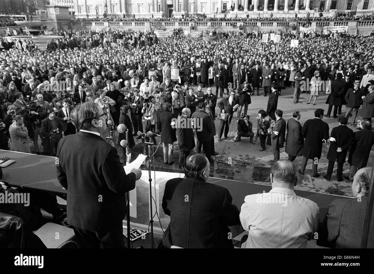 Mr Vic Feather, the TUC General Secretary, as he addressed the mammoth rally in Trafalgar Square against the Government's Industrial Relations Bill. Stock Photo