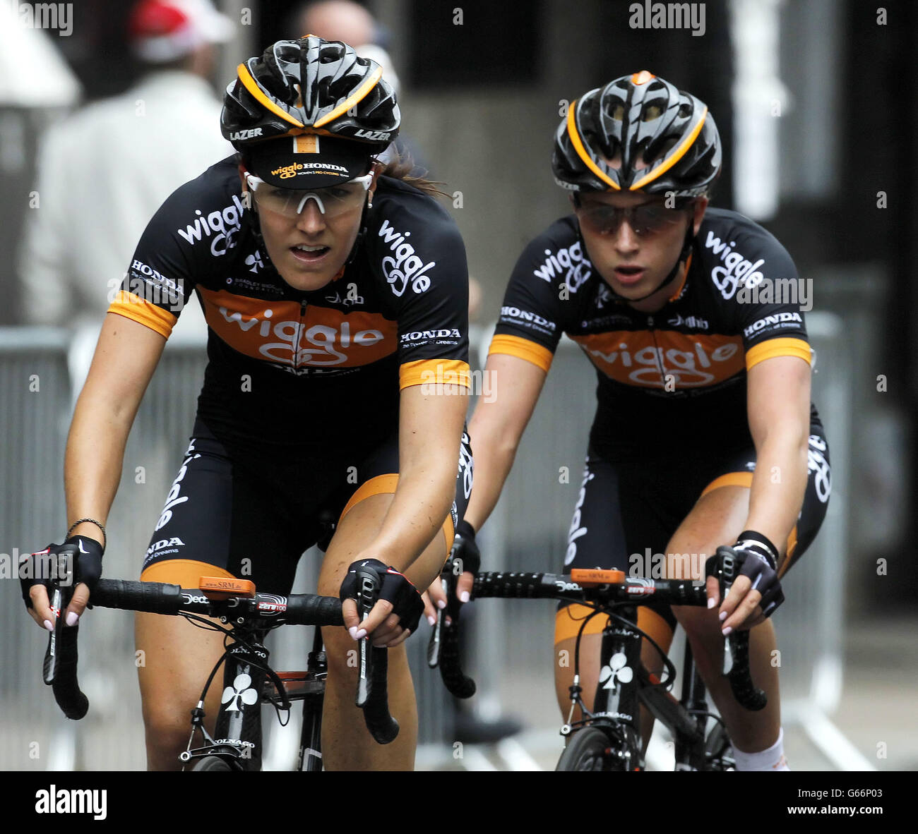 Danielle King (left) and Laura Trott during the National Road Race Championships in Glasgow. Stock Photo