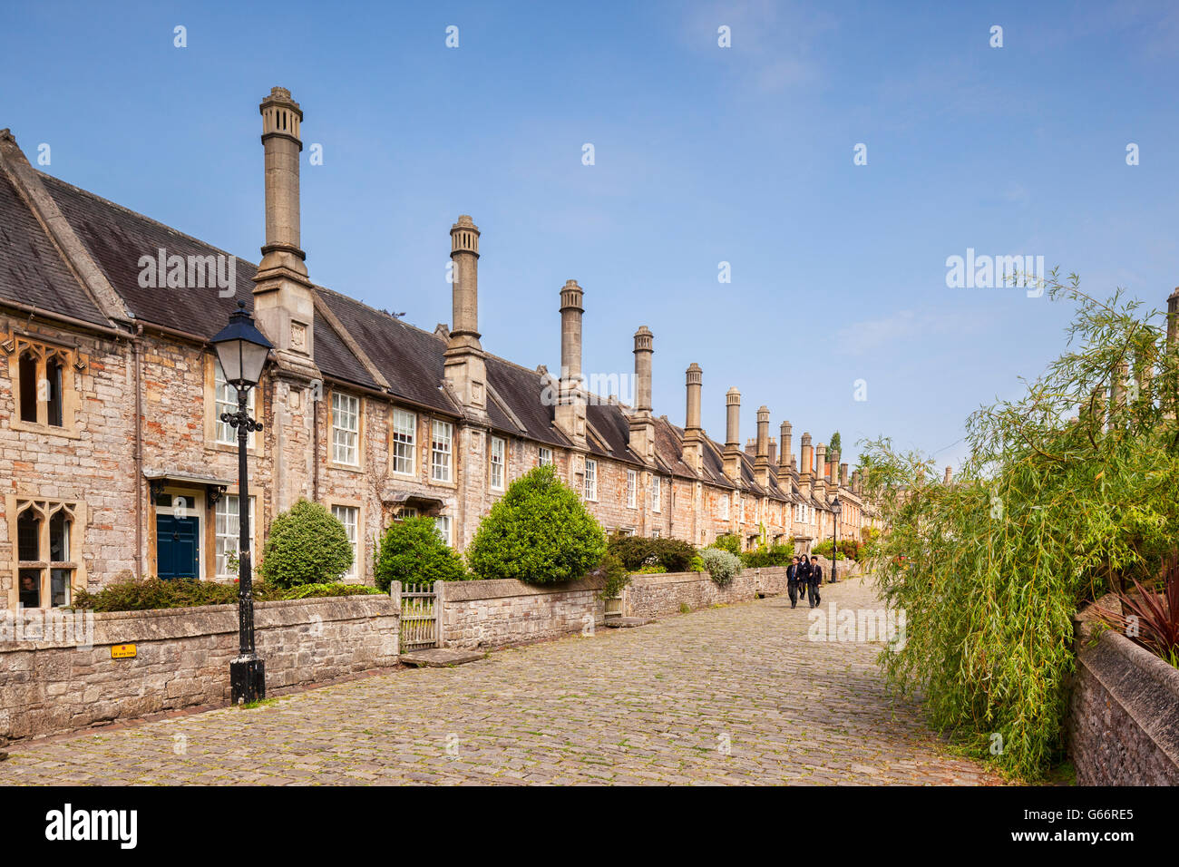 The oldest residential street, with original buildings surviving, in Europe, Vicar's Close, Wells. Somerset, England, UK Stock Photo